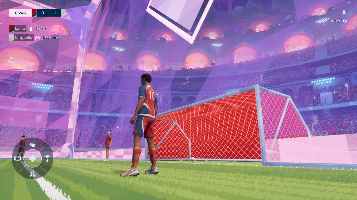 Standing sadly after the opponents score in Rematch.